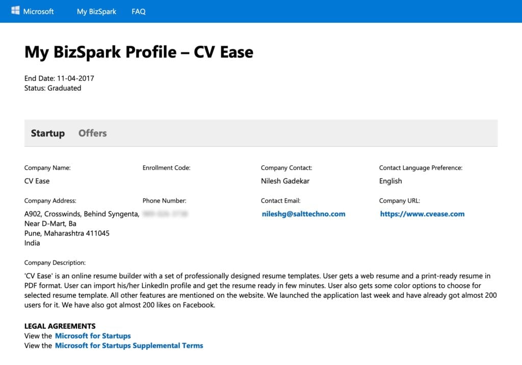 Rewarded-Microsoft-Bizspark-Graduation-Cv-Ease